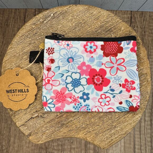Spring Flower Pink Coin Purse Wallet White Makeup Bag Gift for Her Small Wallet - Picture 2 of 5